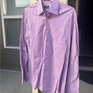 Joseph Abboud Profile Purple Stripe Dress Shirt 16 34/35 (French Cuffs)